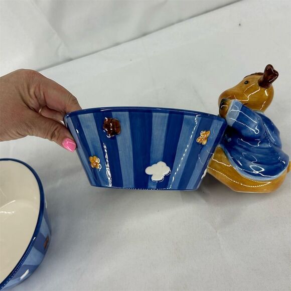 Harry & David Ceramic Moose Snack Bowl Blue Moose Tracks Design 2007 - Picture 7 of 10